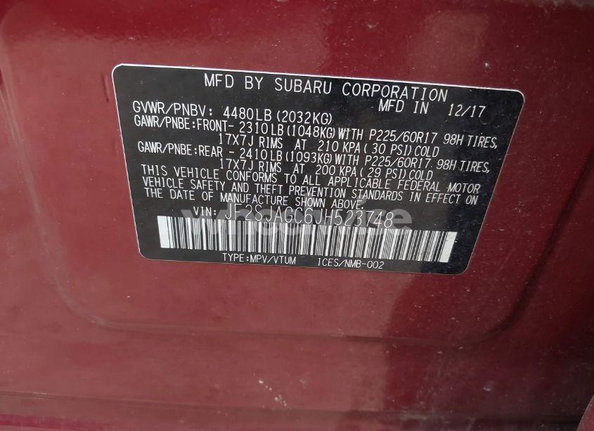 Photo 9 of 2018 Subaru Forester 2.5I PREMIUM (VIN JF2SJAGC6JH523748)