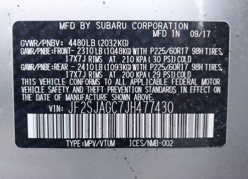 Photo 9 of 2018 Subaru Forester 2.5I PREMIUM (VIN JF2SJAGC7JH477430)