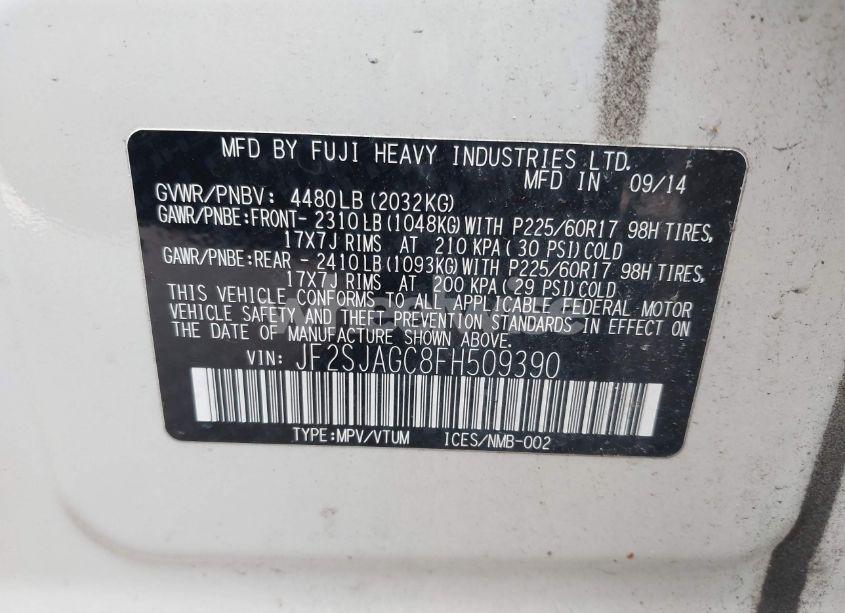 Photo 9 of 2015 Subaru Forester 2.5I PREMIUM (VIN JF2SJAGC8FH509390)