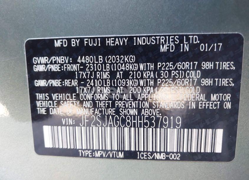 Photo 9 of 2017 Subaru Forester 2.5I PREMIUM (VIN JF2SJAGC8HH537919)