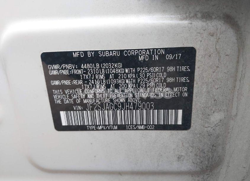 Photo 9 of 2018 Subaru Forester 2.5I PREMIUM (VIN JF2SJAGC9JH479003)