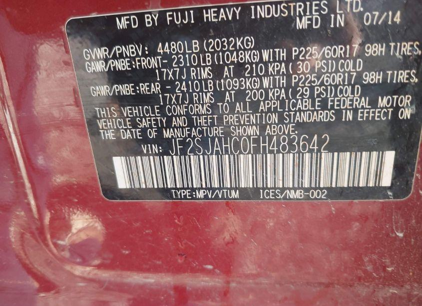 Photo 9 of 2015 Subaru Forester 2.5I LIMITED (VIN JF2SJAHC0FH483642)