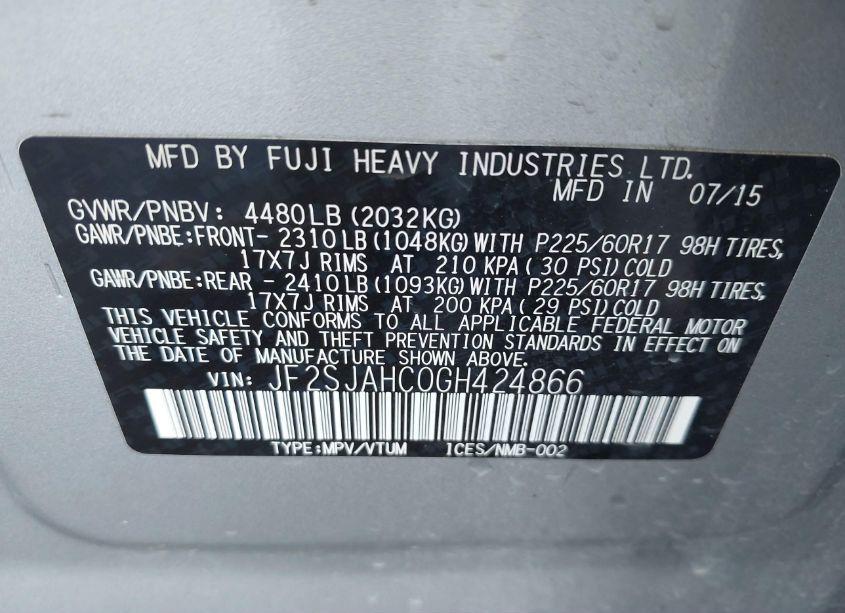 Photo 9 of 2016 Subaru Forester 2.5I LIMITED (VIN JF2SJAHC0GH424866)