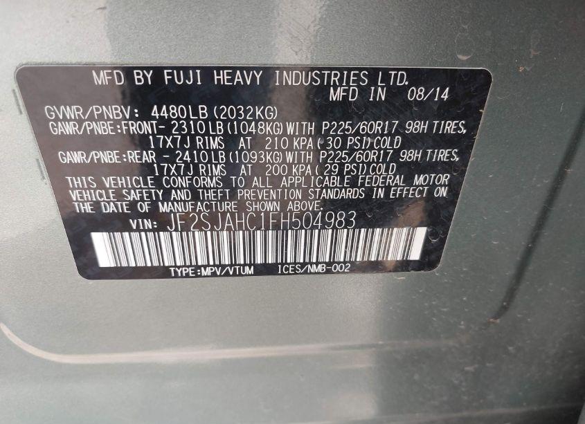 Photo 9 of 2015 Subaru Forester 2.5I LIMITED (VIN JF2SJAHC1FH504983)