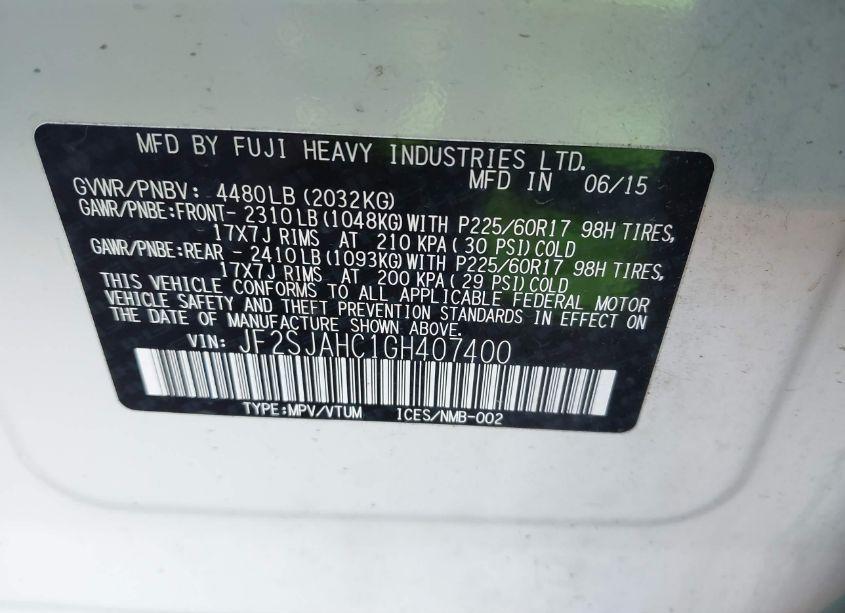 Photo 9 of 2016 Subaru Forester 2.5I LIMITED (VIN JF2SJAHC1GH407400)