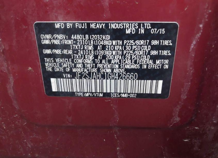 Photo 9 of 2016 Subaru Forester 2.5I LIMITED (VIN JF2SJAHC1GH426660)