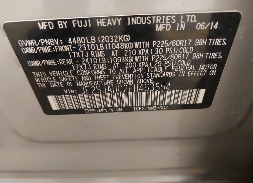 Photo 9 of 2015 Subaru Forester 2.5I LIMITED (VIN JF2SJAHC2FH463554)