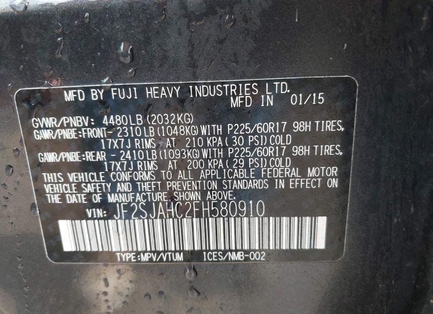 Photo 9 of 2015 Subaru Forester 2.5I LIMITED (VIN JF2SJAHC2FH580910)