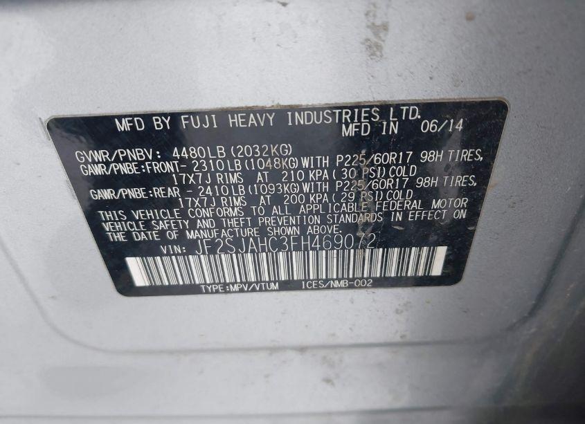 Photo 9 of 2015 Subaru Forester 2.5I LIMITED (VIN JF2SJAHC3FH469072)