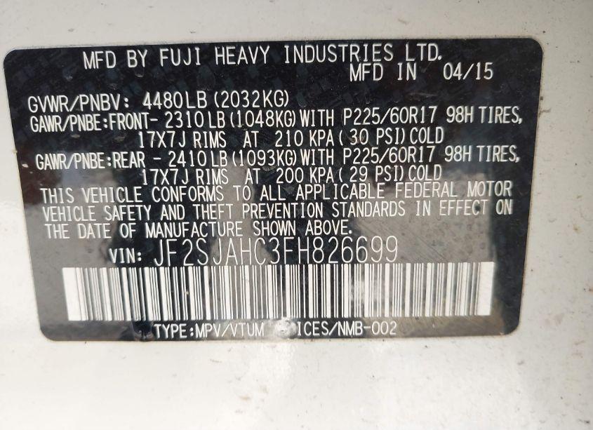 Photo 9 of 2015 Subaru Forester 2.5I LIMITED (VIN JF2SJAHC3FH826699)