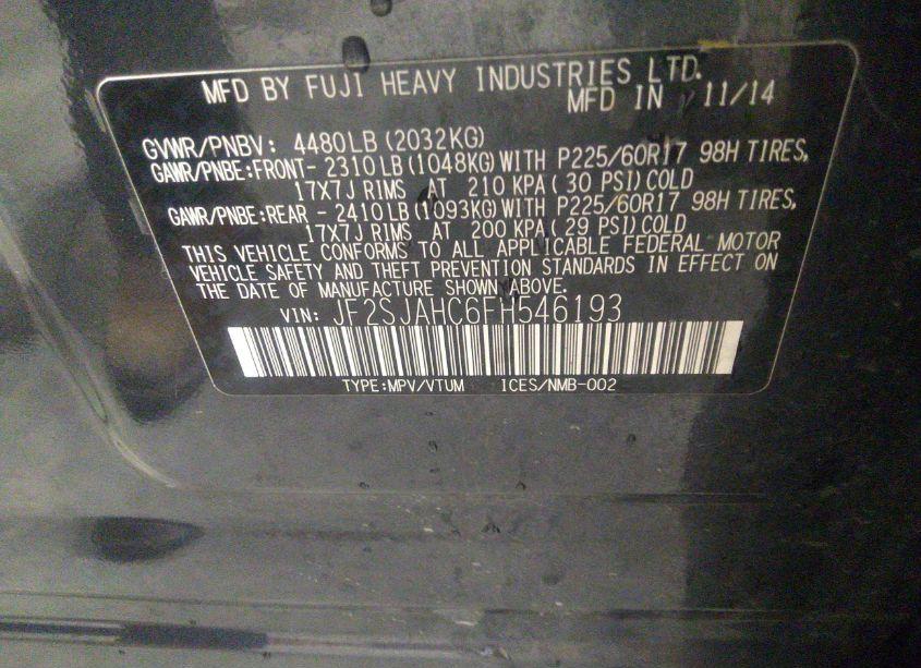 Photo 9 of 2015 Subaru Forester 2.5I LIMITED (VIN JF2SJAHC6FH546193)