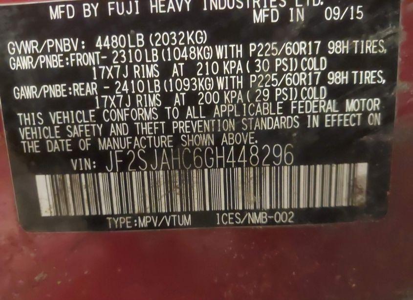 Photo 9 of 2016 Subaru Forester 2.5I LIMITED (VIN JF2SJAHC6GH448296)