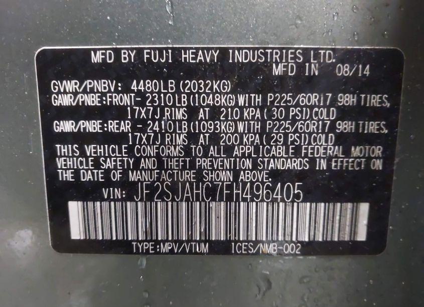 Photo 9 of 2015 Subaru Forester 2.5I LIMITED (VIN JF2SJAHC7FH496405)