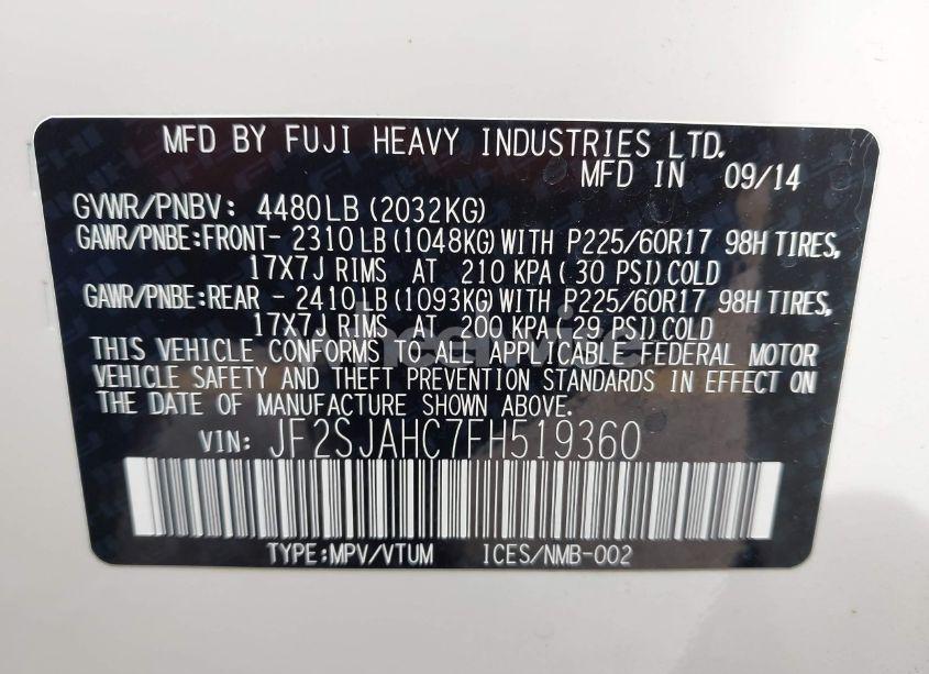 Photo 9 of 2015 Subaru Forester 2.5I LIMITED (VIN JF2SJAHC7FH519360)