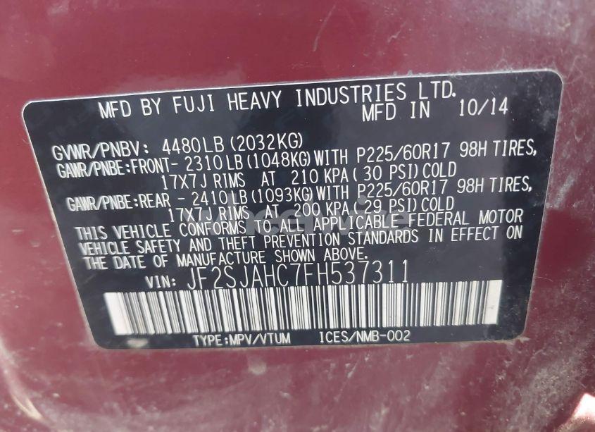 Photo 9 of 2015 Subaru Forester 2.5I LIMITED (VIN JF2SJAHC7FH537311)