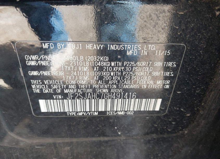 Photo 9 of 2016 Subaru Forester 2.5I LIMITED (VIN JF2SJAHC7GH491416)