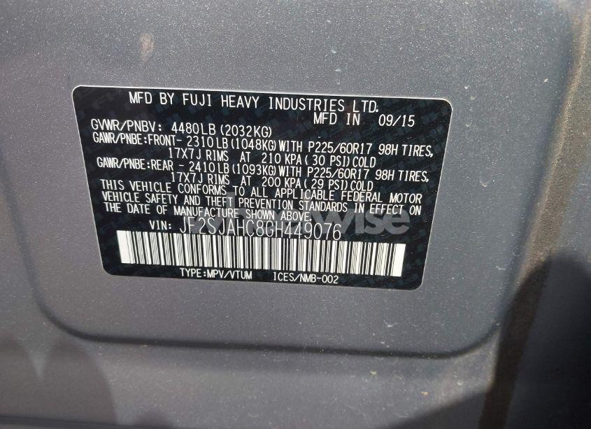 Photo 9 of 2016 Subaru Forester 2.5I LIMITED (VIN JF2SJAHC8GH449076)