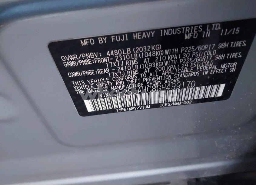 Photo 9 of 2016 Subaru Forester 2.5I LIMITED (VIN JF2SJAHC8GH499170)