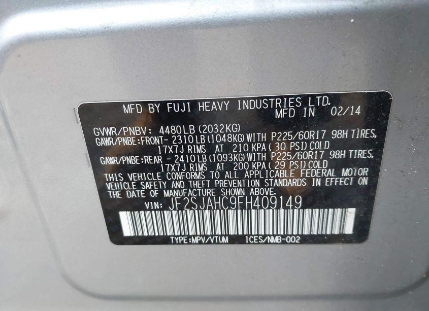 Photo 9 of 2015 Subaru Forester 2.5I LIMITED (VIN JF2SJAHC9FH409149)