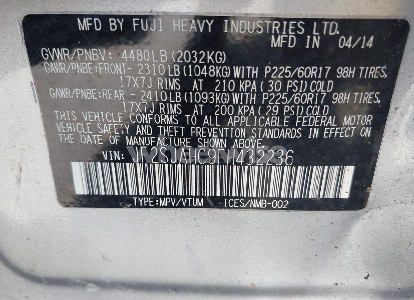 Photo 9 of 2015 Subaru Forester 2.5I LIMITED (VIN JF2SJAHC9FH432236)