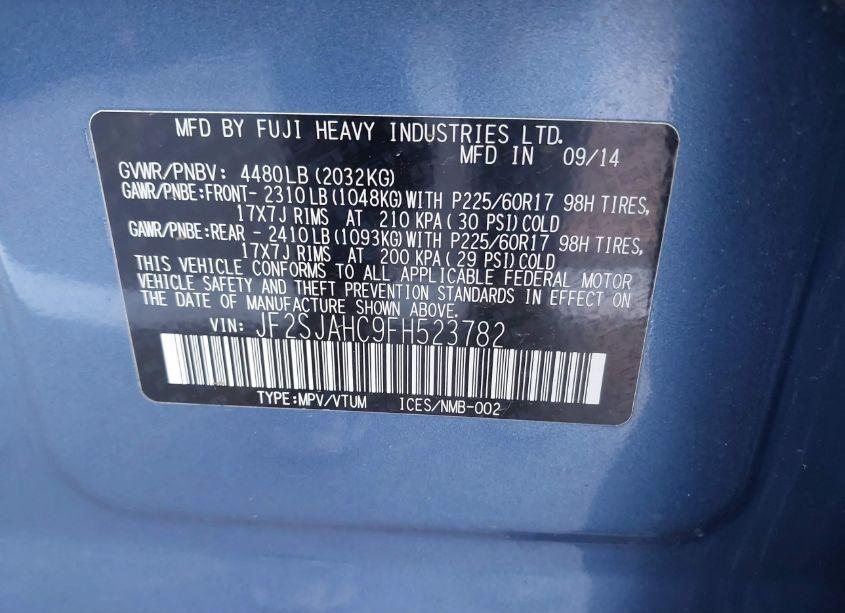 Photo 9 of 2015 Subaru Forester 2.5I LIMITED (VIN JF2SJAHC9FH523782)