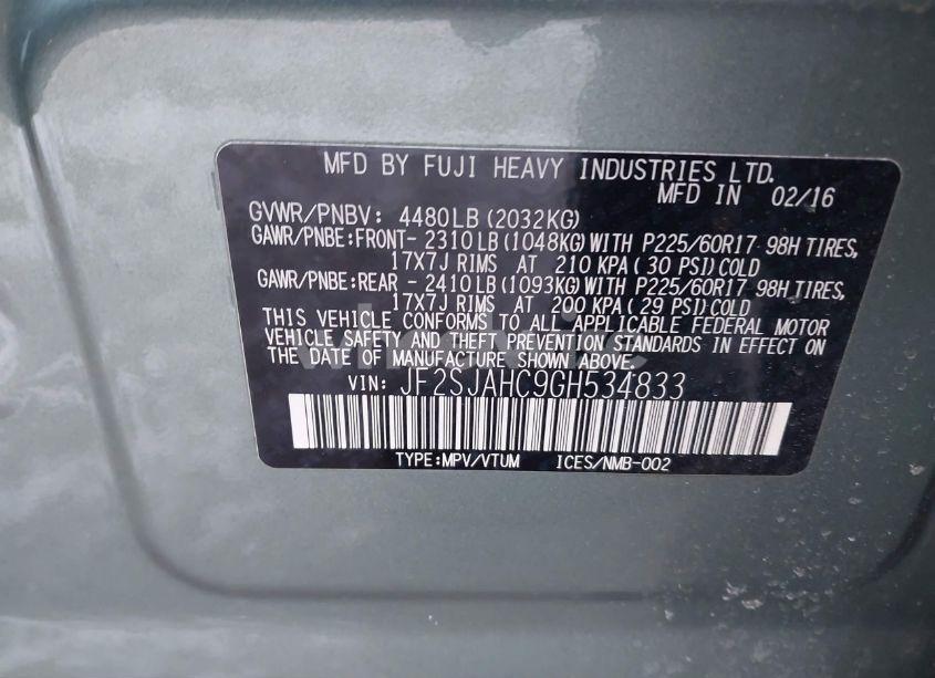 Photo 9 of 2016 Subaru Forester 2.5I LIMITED (VIN JF2SJAHC9GH534833)