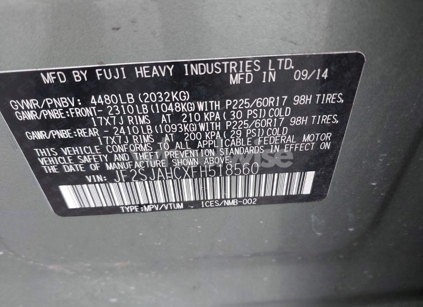 Photo 9 of 2015 Subaru Forester 2.5I LIMITED (VIN JF2SJAHCXFH518560)