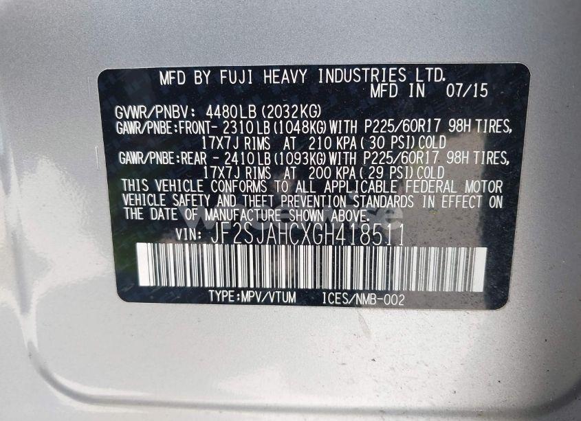 Photo 9 of 2016 Subaru Forester 2.5I LIMITED (VIN JF2SJAHCXGH418511)