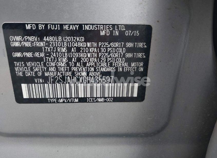 Photo 9 of 2016 Subaru Forester 2.5I LIMITED (VIN JF2SJAHCXGH435597)