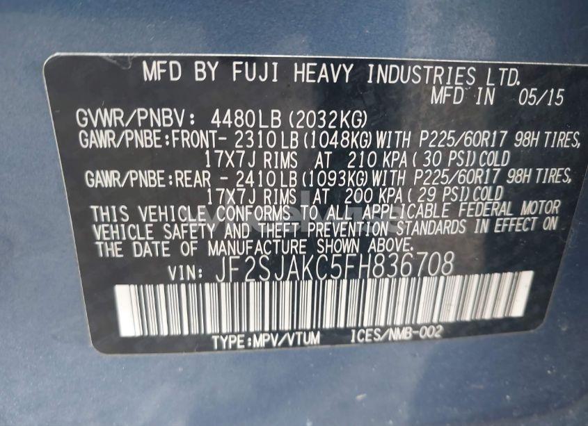 Photo 9 of 2015 Subaru Forester 2.5I LIMITED (VIN JF2SJAKC5FH836708)