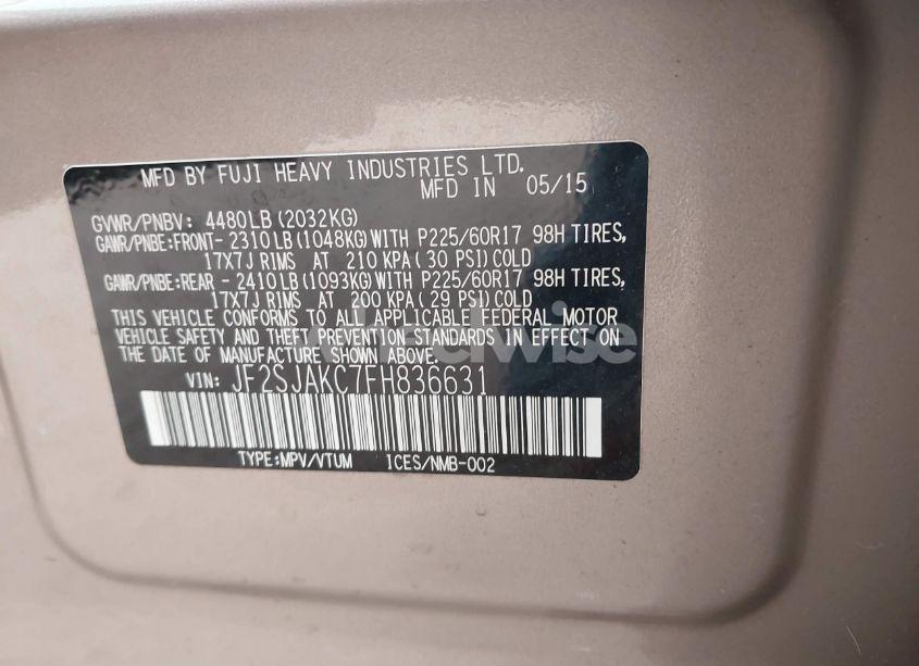 Photo 9 of 2015 Subaru Forester 2.5I LIMITED (VIN JF2SJAKC7FH836631)