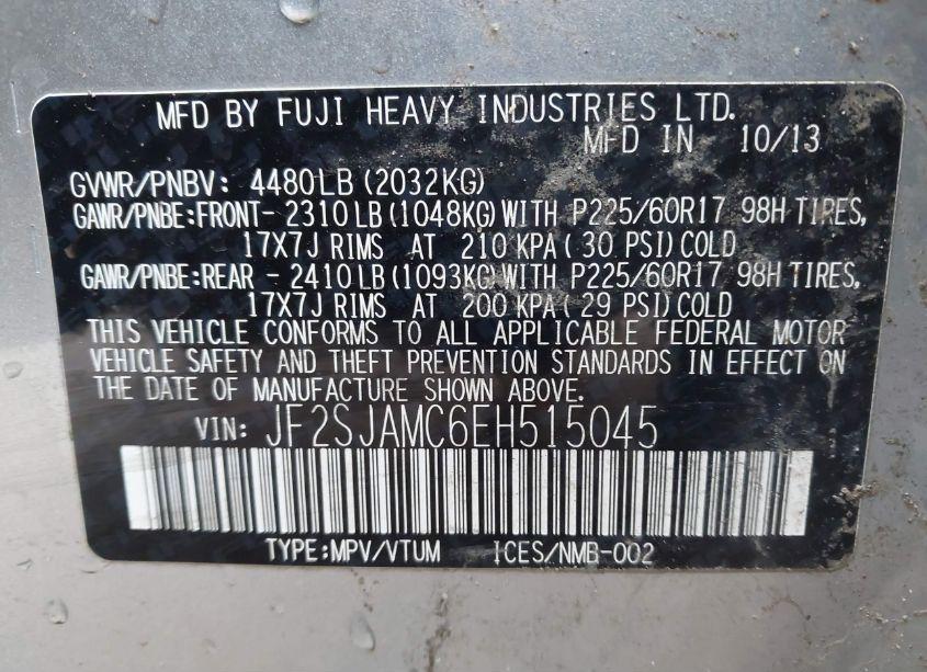 Photo 9 of 2014 Subaru Forester 2.5I TOURING (VIN JF2SJAMC6EH515045)