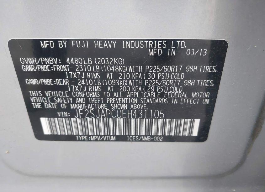 Photo 9 of 2014 Subaru Forester 2.5I TOURING (VIN JF2SJAPC0EH431105)