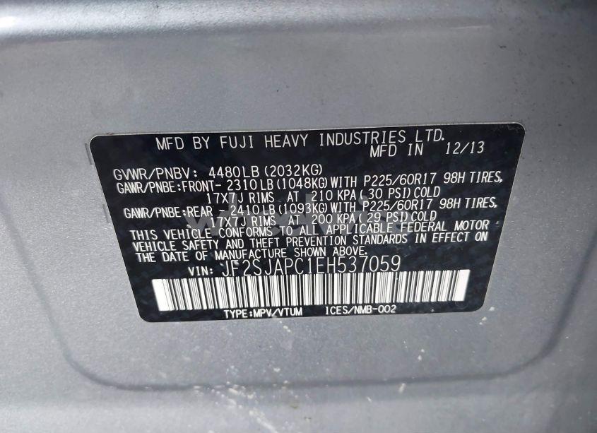 Photo 9 of 2014 Subaru Forester 2.5I TOURING (VIN JF2SJAPC1EH537059)