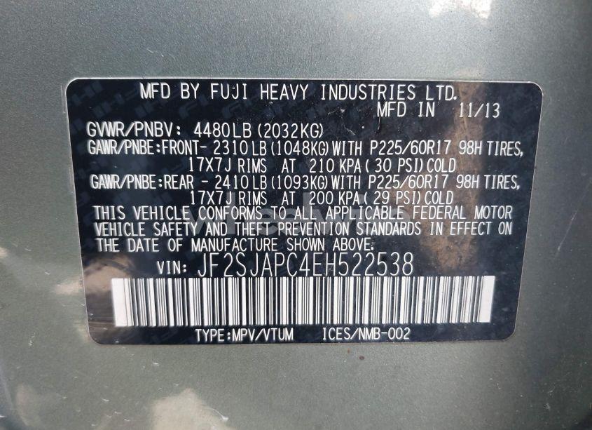 Photo 9 of 2014 Subaru Forester 2.5I TOURING (VIN JF2SJAPC4EH522538)