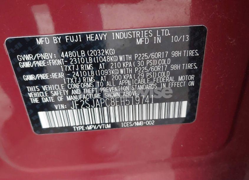 Photo 9 of 2014 Subaru Forester 2.5I TOURING (VIN JF2SJAPC8EH519741)