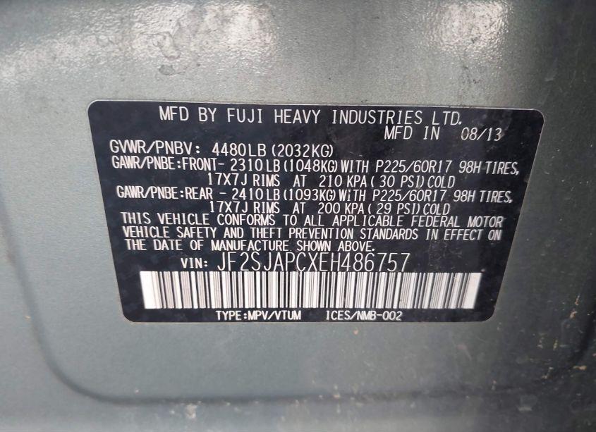 Photo 9 of 2014 Subaru Forester 2.5I TOURING (VIN JF2SJAPCXEH486757)