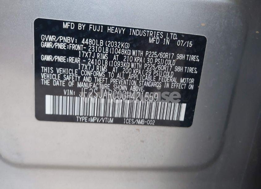 Photo 9 of 2016 Subaru Forester 2.5I LIMITED (VIN JF2SJARC0GH421559)