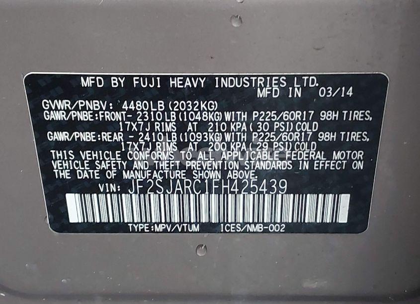 Photo 9 of 2015 Subaru Forester 2.5I LIMITED (VIN JF2SJARC1FH425439)