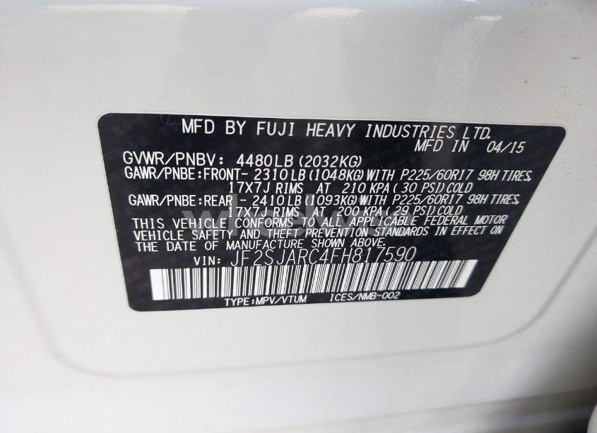 Photo 9 of 2015 Subaru Forester 2.5I LIMITED (VIN JF2SJARC4FH817590)
