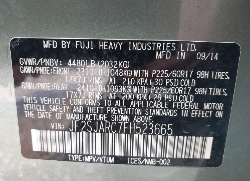 Photo 9 of 2015 Subaru Forester 2.5I LIMITED (VIN JF2SJARC7FH523665)