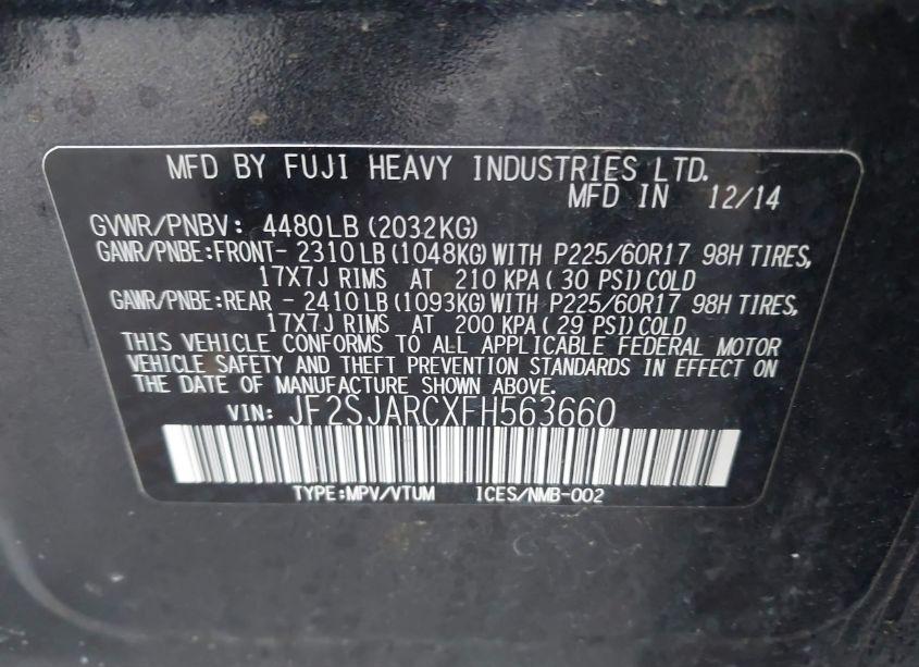 Photo 9 of 2015 Subaru Forester 2.5I LIMITED (VIN JF2SJARCXFH563660)