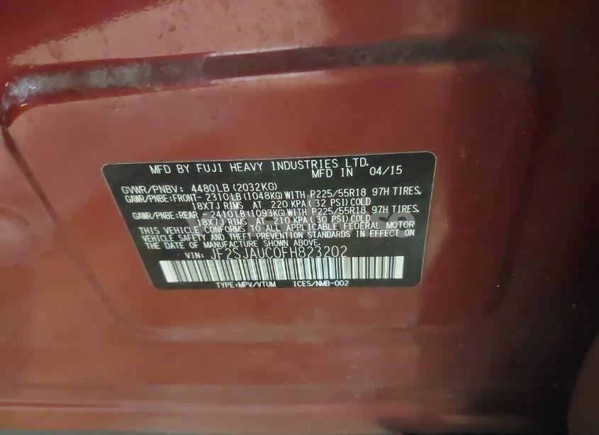 Photo 9 of 2015 Subaru Forester 2.5I TOURING (VIN JF2SJAUC0FH823202)