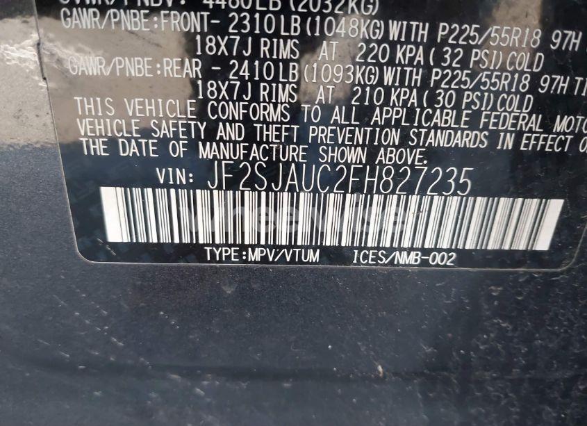 Photo 9 of 2015 Subaru Forester 2.5I TOURING (VIN JF2SJAUC2FH827235)