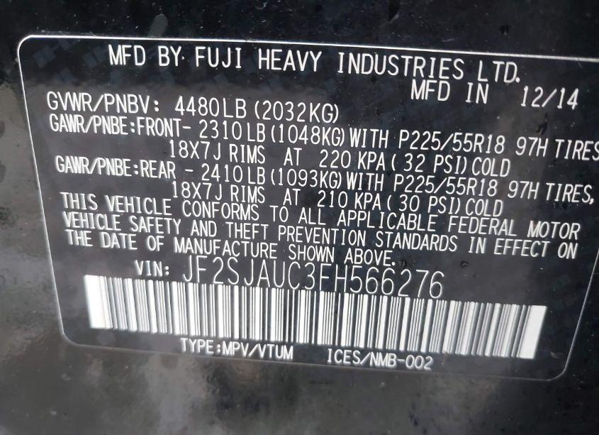 Photo 9 of 2015 Subaru Forester 2.5I TOURING (VIN JF2SJAUC3FH566276)