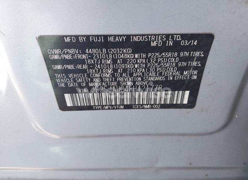 Photo 9 of 2015 Subaru Forester 2.5I TOURING (VIN JF2SJAUC4FH421778)