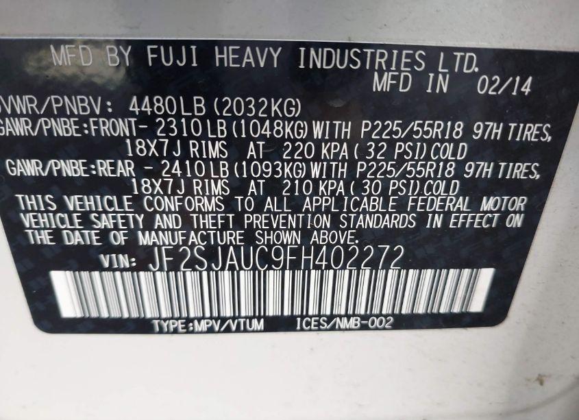 Photo 9 of 2015 Subaru Forester 2.5I TOURING (VIN JF2SJAUC9FH402272)