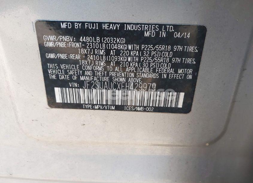 Photo 9 of 2015 Subaru Forester 2.5I TOURING (VIN JF2SJAUCXFH429979)