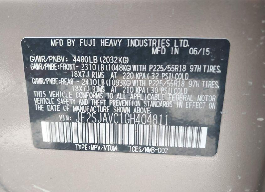 Photo 9 of 2016 Subaru Forester 2.5I TOURING (VIN JF2SJAVC1GH404811)