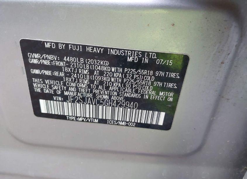 Photo 9 of 2016 Subaru Forester 2.5I TOURING (VIN JF2SJAVC5GH429940)